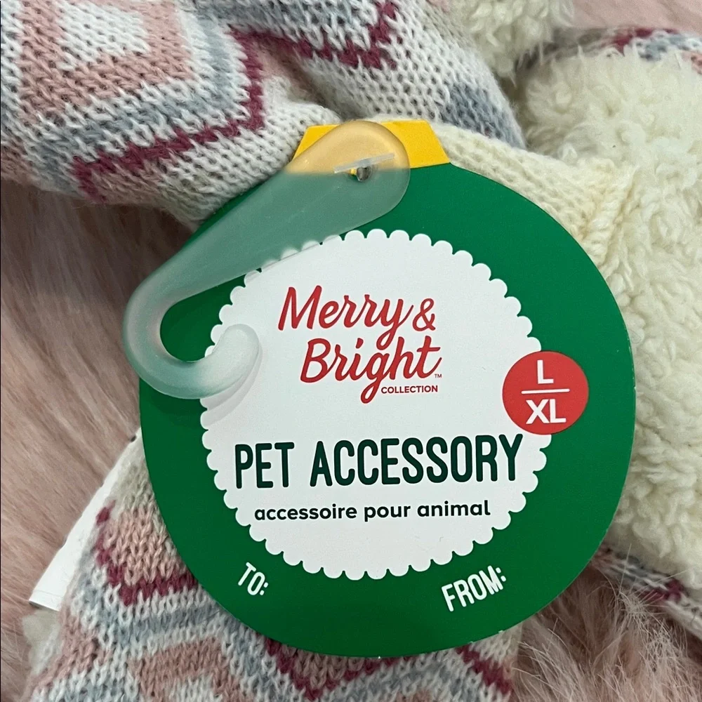 Dog Turtleneck Sweater & Matching Scarf. Cream and Pink by Merry & Bright NWT